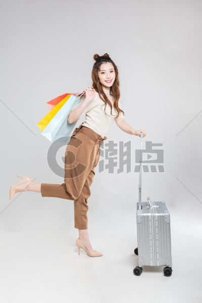 推行李箱购物的时尚女性图片素材免费下载