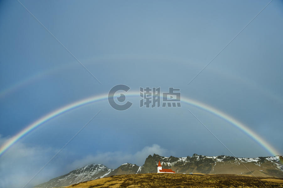 冰岛小红房双道彩虹图片素材免费下载