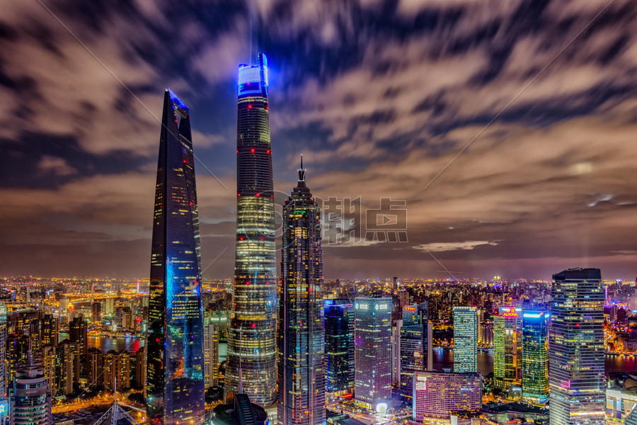 上海陆家嘴地标建筑夜景图片素材免费下载