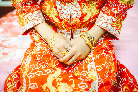 中装旗袍金饰的新娘图片素材免费下载