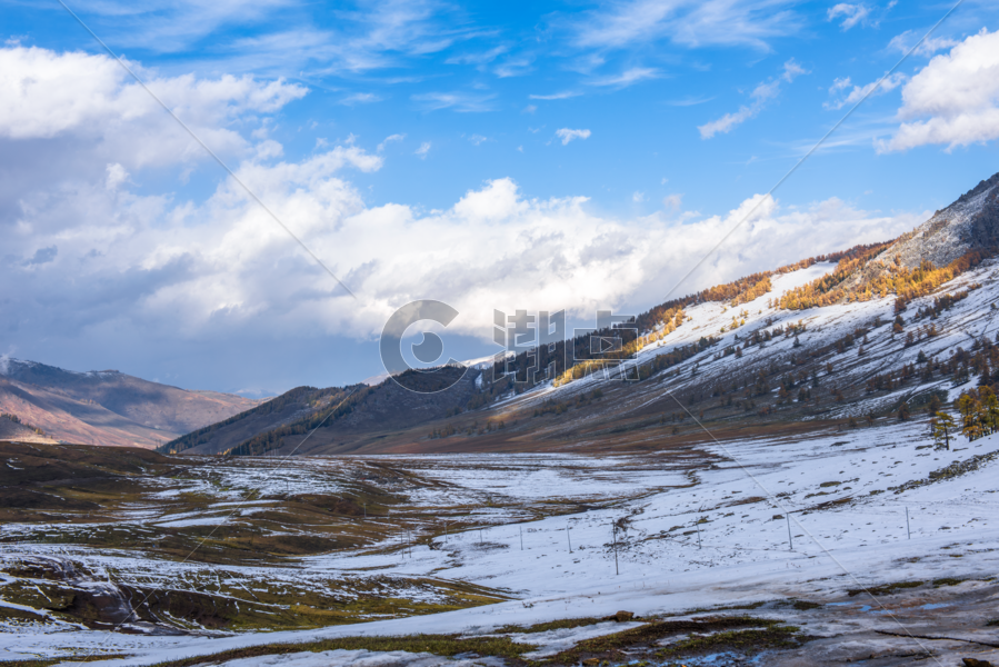 蓝天下的北疆雪山草原图片素材免费下载