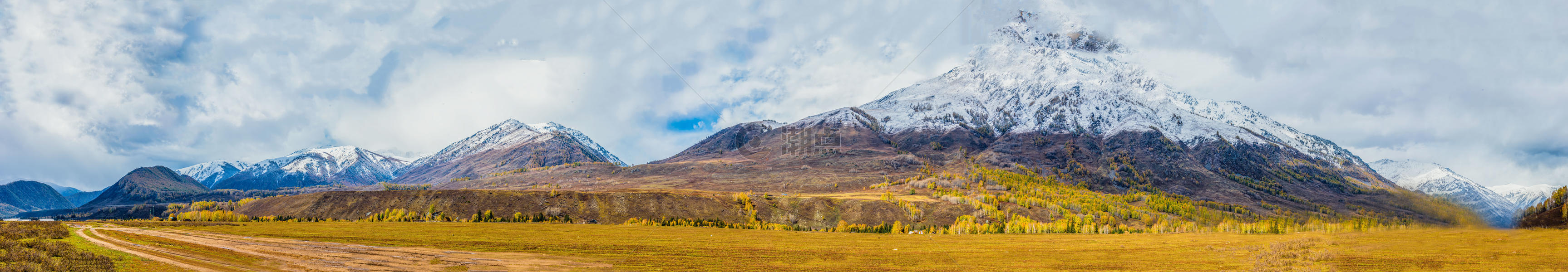 北疆秋色雪山全景图片素材免费下载