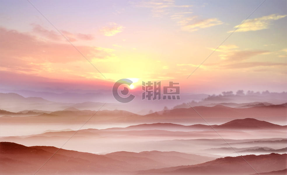 夕阳下的山水背景图片素材免费下载