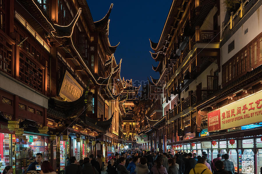 上海城隍庙商业街夜景图片素材免费下载