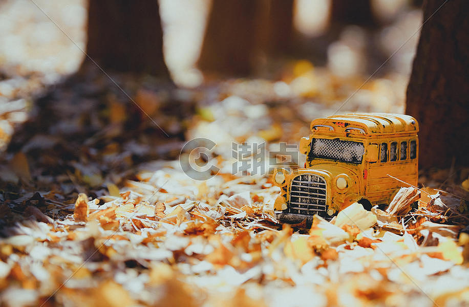 冬季金黄色校车图片素材免费下载