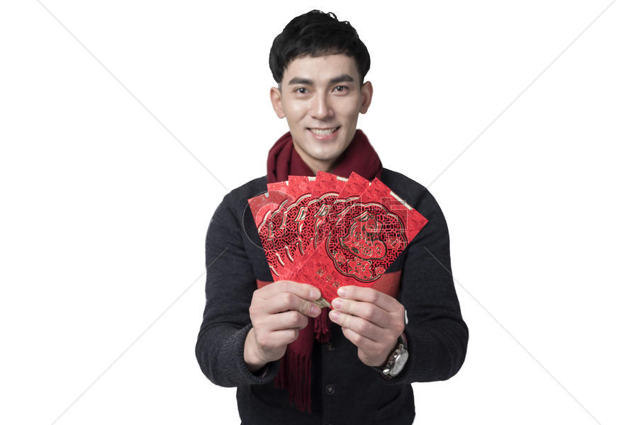 新年男士人像拿着红包图片素材免费下载