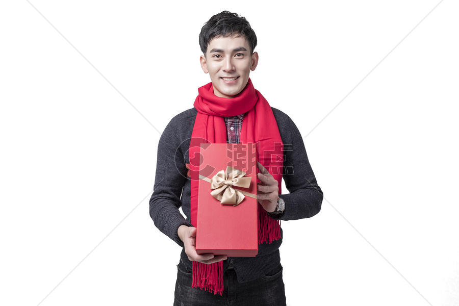 新年喜庆男士人像手持礼物图片素材免费下载