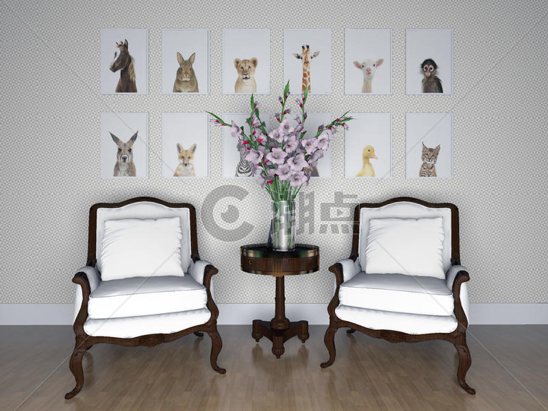 单椅沙发组合效果图图片素材免费下载