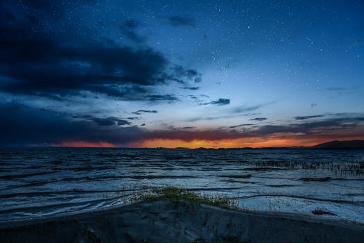克鲁克湖夕阳星空摄影图片素材免费下载