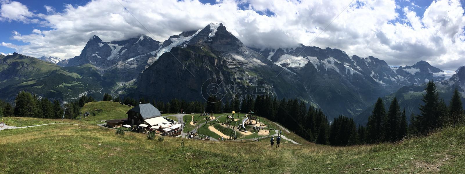 大气磅礴的瑞士雪山全景图图片素材免费下载
