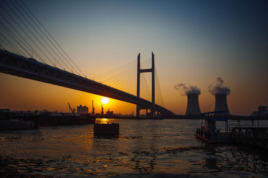 夕阳下的闵浦大桥图片素材免费下载