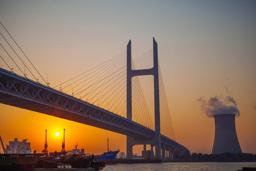 夕阳下的闵浦大桥图片素材免费下载