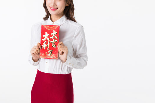 商务新年女性手拿红包图片素材免费下载