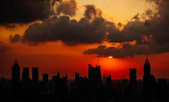 上海城市日落剪影图片素材免费下载
