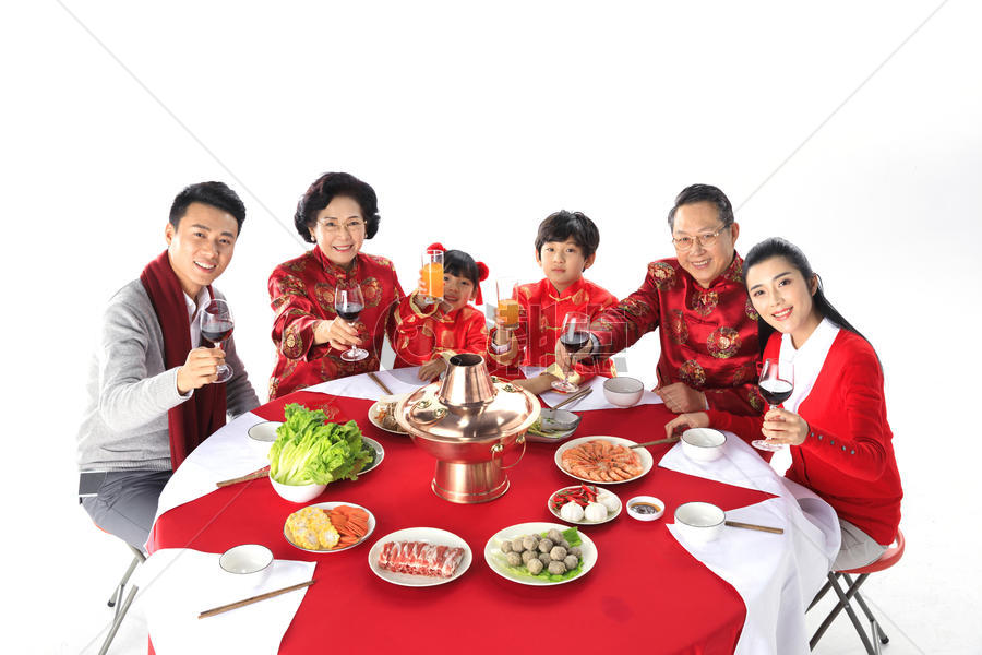 新年一家人在一起团圆聚餐图片素材免费下载