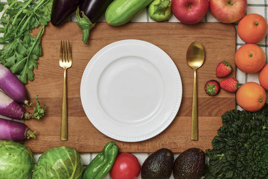 蔬菜组合与菜板餐盘素材图片素材免费下载