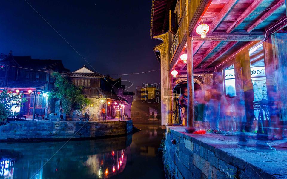 著名江南旅游西塘古镇夜景图片素材免费下载