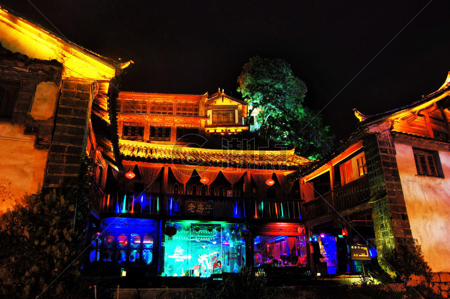 丽江古城酒吧夜景图片素材免费下载
