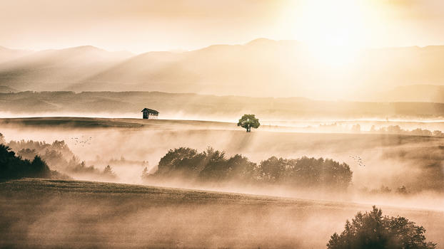 清晨充满中国风意境的美丽景色图片素材免费下载