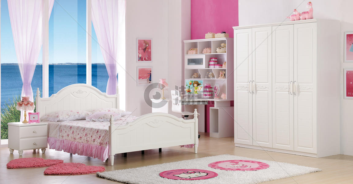 色彩绚丽的卧室效果图图片素材免费下载