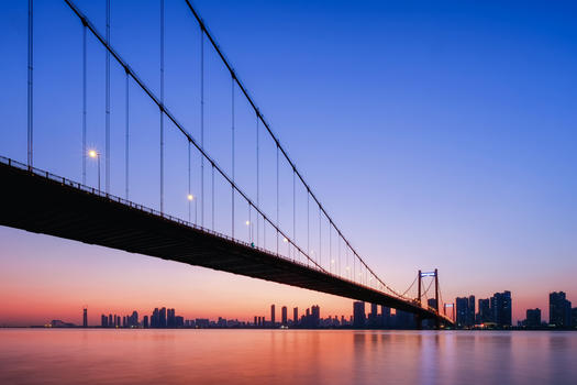 夕阳下的武汉长江大桥图片素材免费下载
