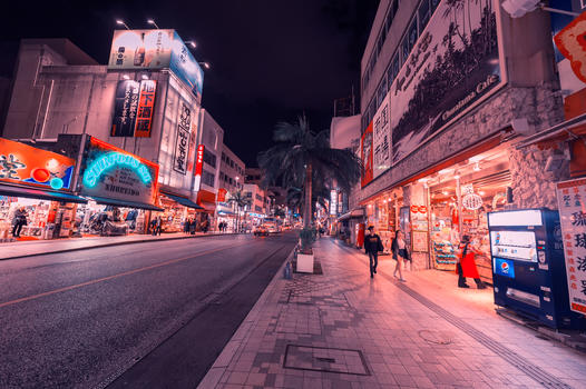 日本冲绳街头夜景图片素材免费下载