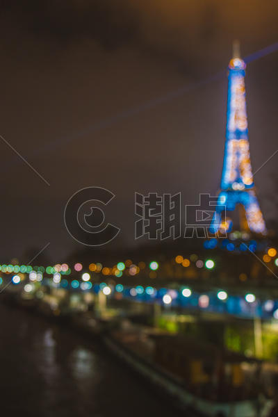 巴黎铁塔光斑夜景图片素材免费下载