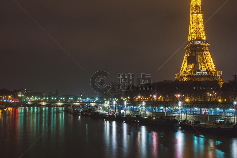 塞纳河铁塔夜景图片素材免费下载