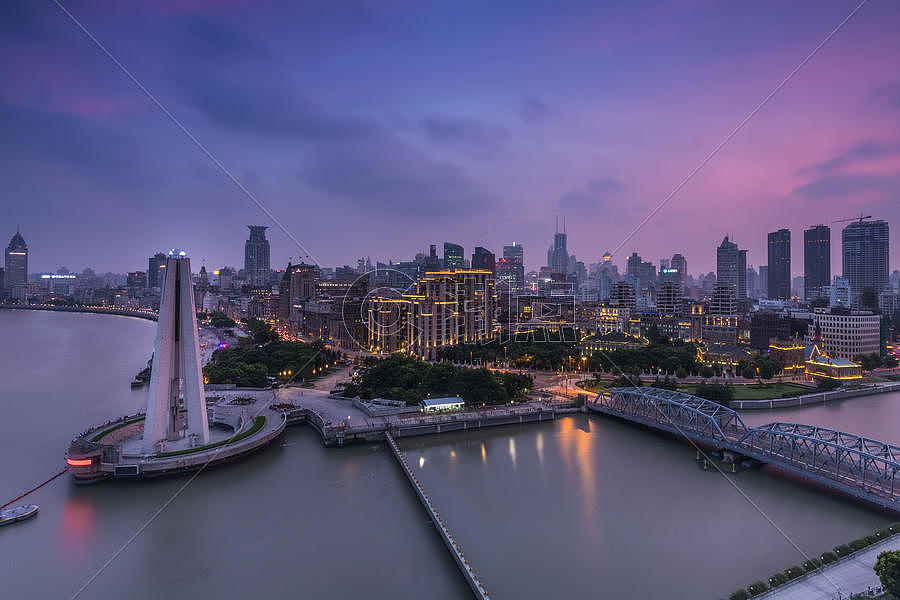 上海外滩傍晚日落夜景图片素材免费下载