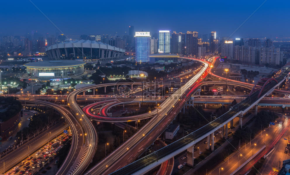 上海城市交通高架桥夜景风光图片素材免费下载