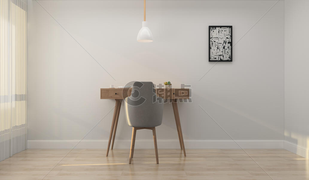 现代简洁风书桌陈列室内设计效果图图片素材免费下载