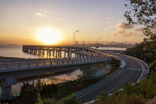 星海湾大桥日落美景图片素材免费下载