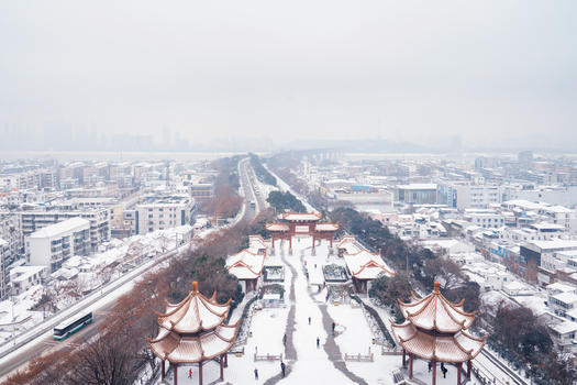 黄鹤楼上俯瞰武汉雪景图片素材免费下载