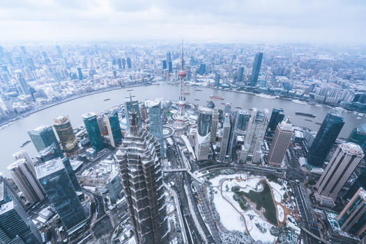 上海雨雪天气城市建筑全景图片素材免费下载