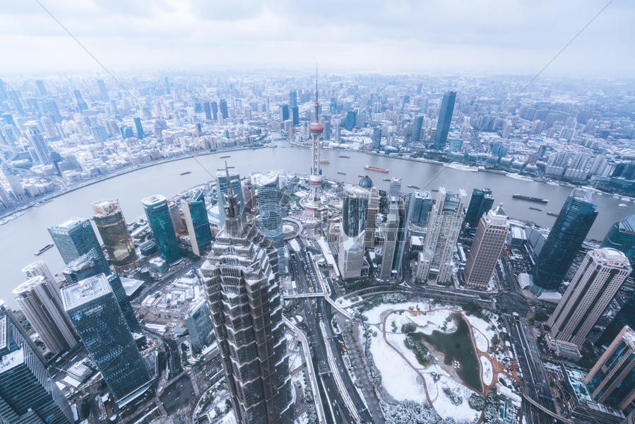 上海雨雪天气城市建筑全景图片素材免费下载