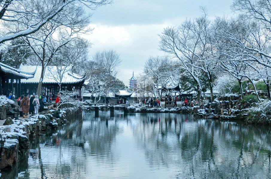 拙政园雪景图片素材免费下载