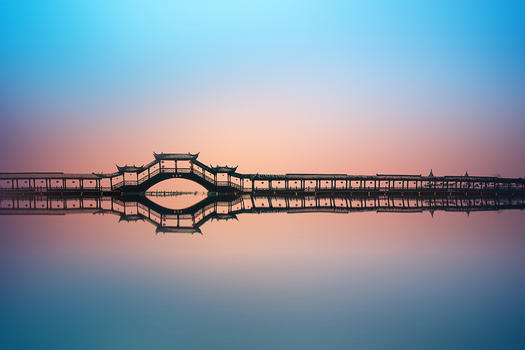 美丽的江南风光锦溪廊桥图片素材免费下载
