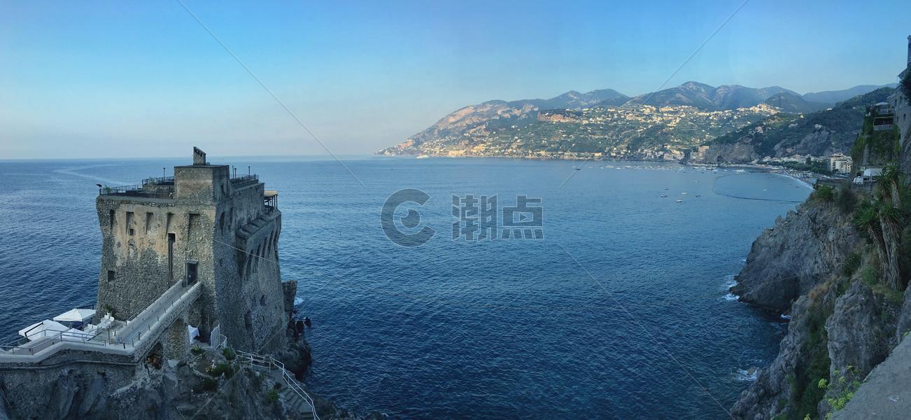 意大利地中海边古堡全景图图片素材免费下载