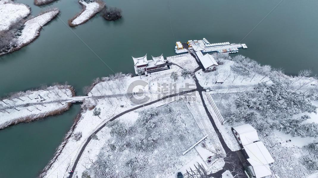 冬日的杭州萧山湘湖景区雪景图片素材免费下载