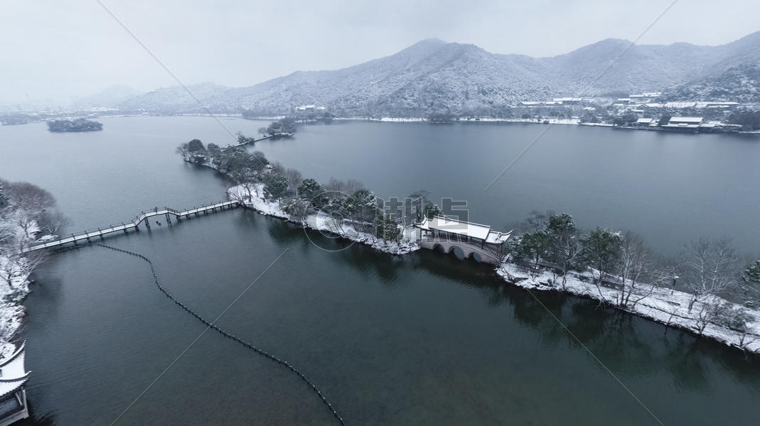 下过雪的杭州萧山湘湖景区图片素材免费下载
