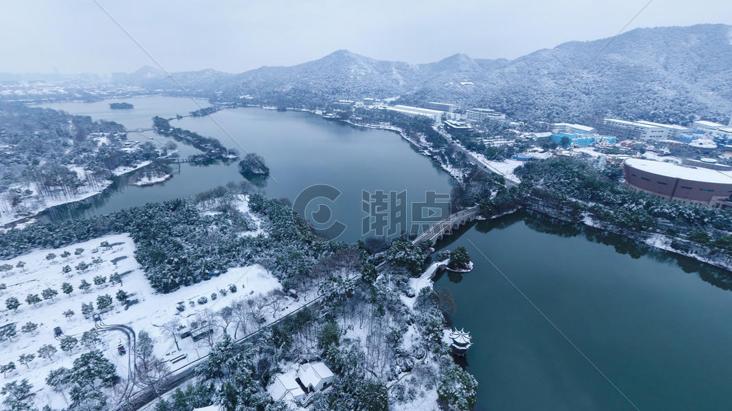 杭州萧山湘湖景区雪景航拍图片素材免费下载