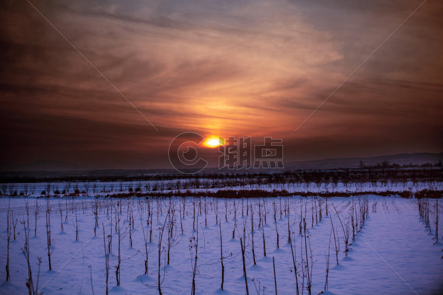 夕阳下的雪景图片素材免费下载