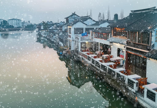 雪中的上海朱家角老街图片素材免费下载