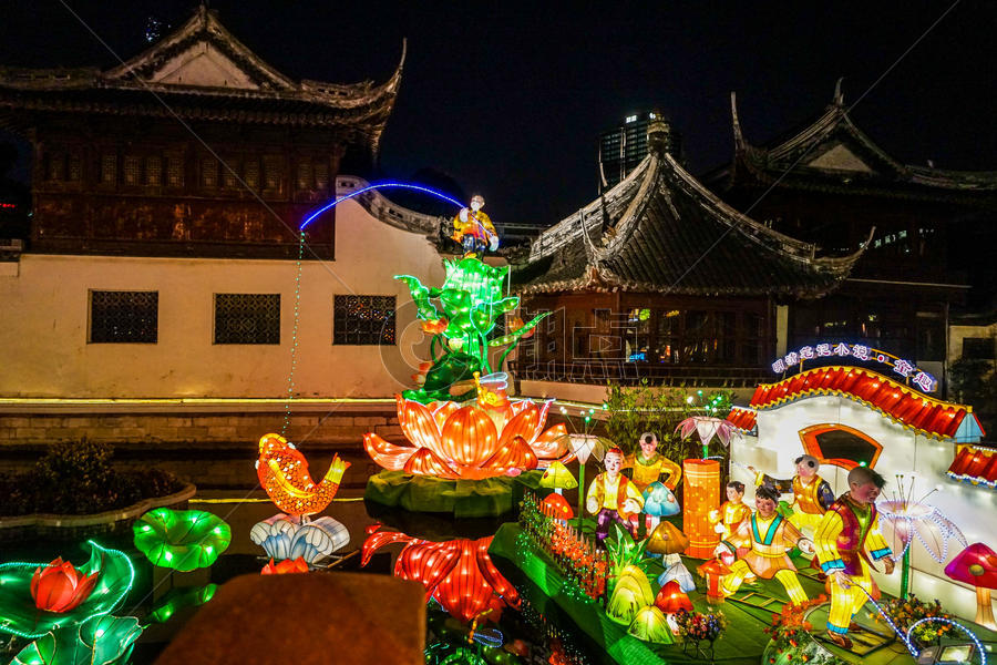 春节的上海城隍庙庙会张灯结彩图片素材免费下载