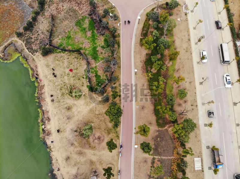 无人机视角俯瞰城市绿道图片素材免费下载
