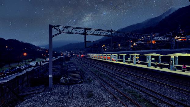 夜幕下的火车站图片素材免费下载