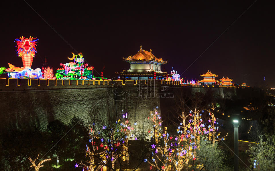 西安城墙新春灯会图片素材免费下载
