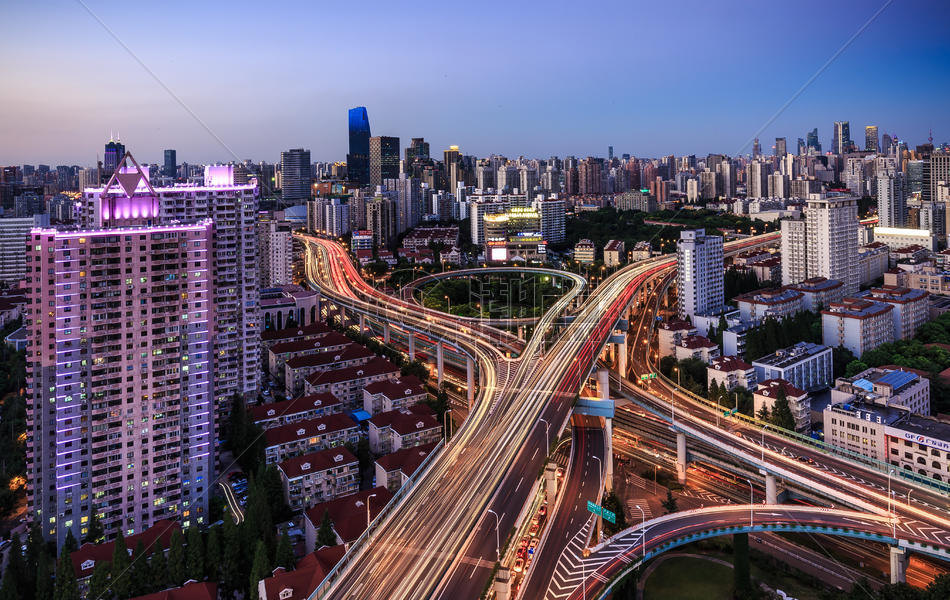 上海城市高架桥夜景图片素材免费下载