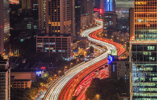 上海蜿蜒的高架桥夜景图片素材免费下载