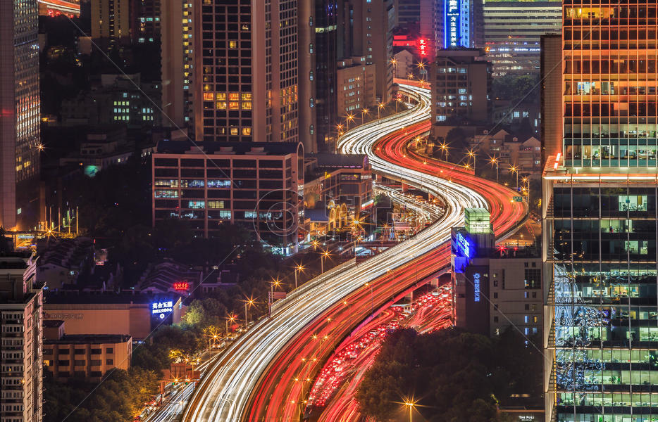 上海蜿蜒的高架桥夜景图片素材免费下载